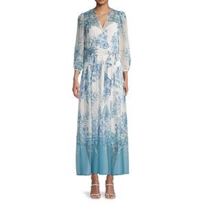 Calvin Klein Printed Maxi Dress Long Sleeve Faux Wrap Style Dress | 14
